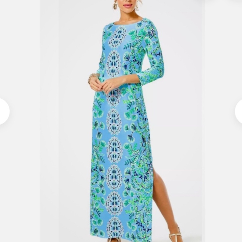 Lilly Pulitzer Seralina Chillylily Blue and Green Mosaic Long Sleeve Dress